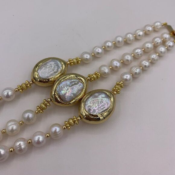 Bracelet, NWOT, real round pearls, real Keshi baroque pearls, 18 K gold - Picture 6 of 16